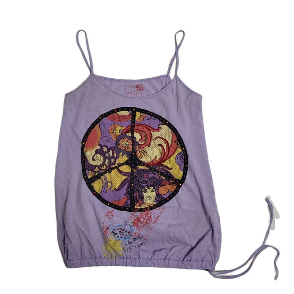 WOODSTOCK '69 tank top elastic‎ waist embroidered lilac purple XS